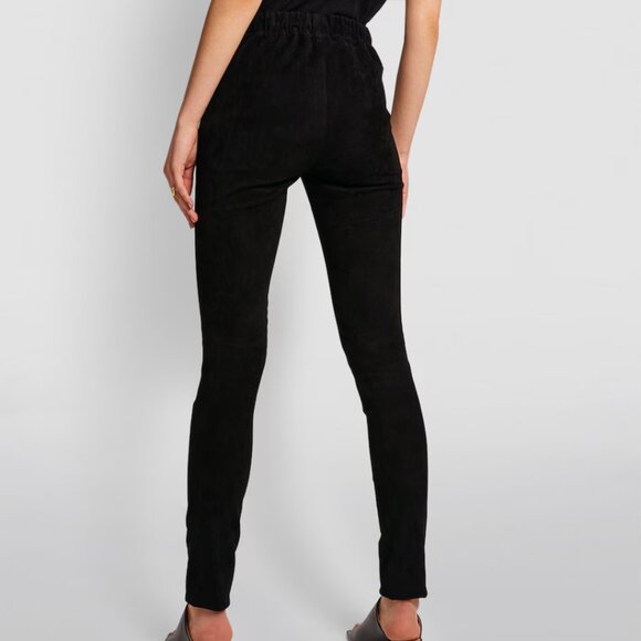 Joseph $1200 Slim Fit Suede Leggings 100% Lambskin with Stretch in Black - Picture 5 of 14